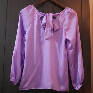 NWT Lavender Light Purple Satin Back-Bow Blouse.